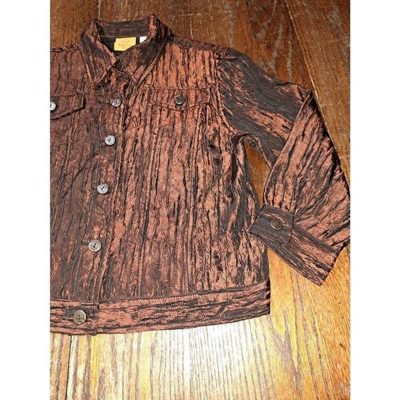 10P Ruby Rd Petite Copper Black Button Front Blazer Jacket Shirt Top 3/4 Sleeve - Picture 2 of 6